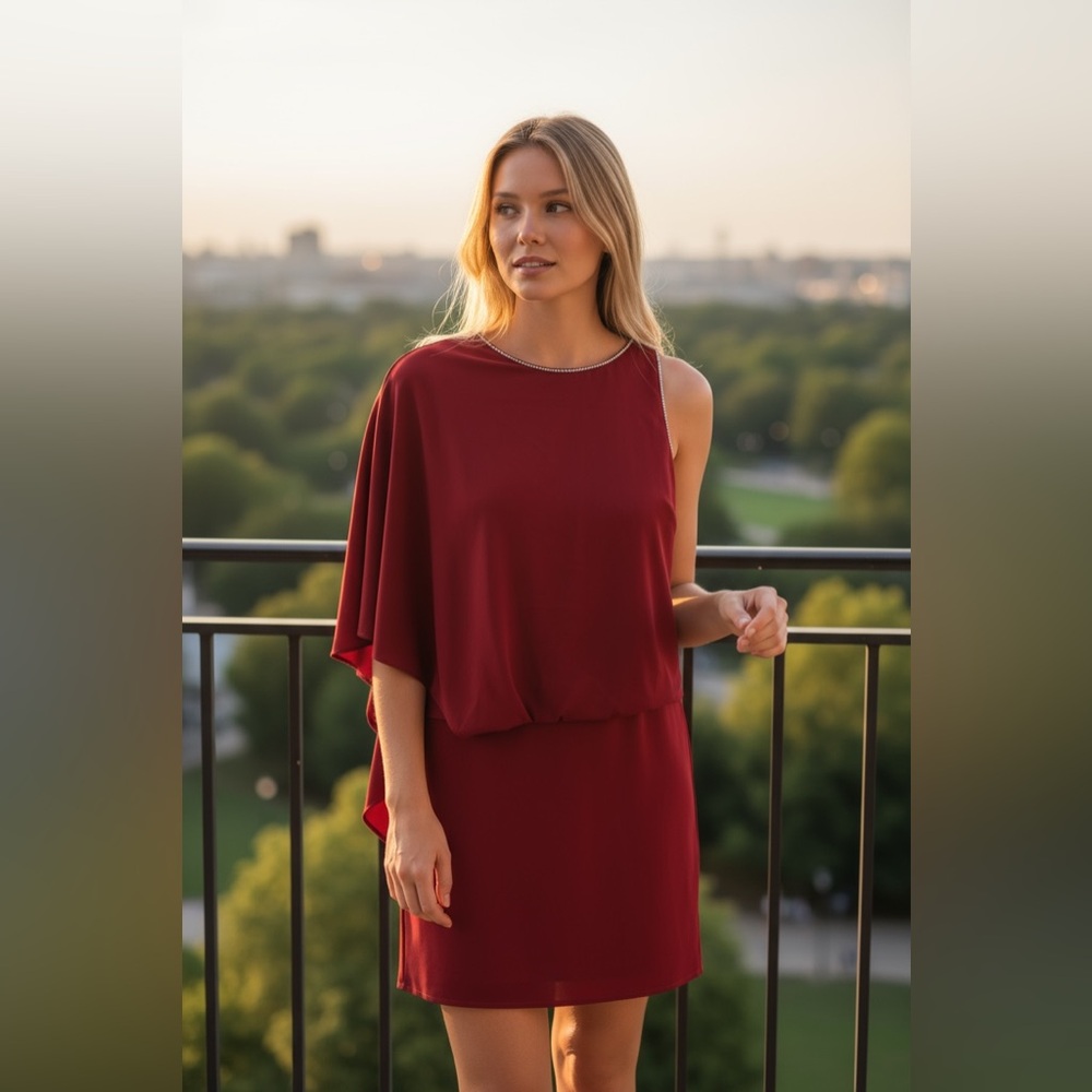 Halston Heritage Evening One Shoulder Dahla Red Dress